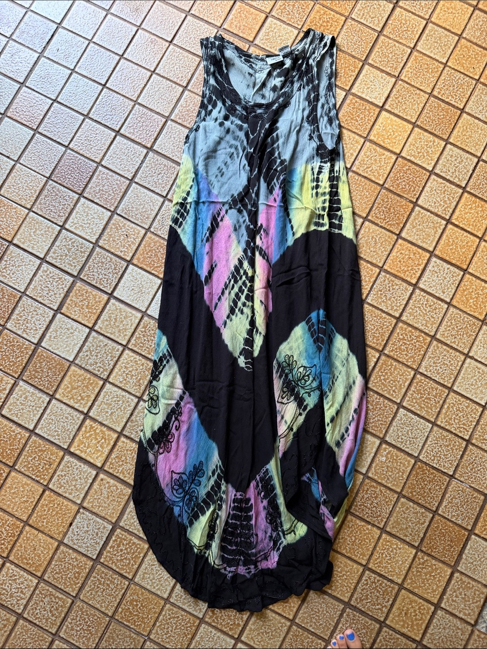 Sleeveless Midi Dress with Pastel Tie-Dye Panels